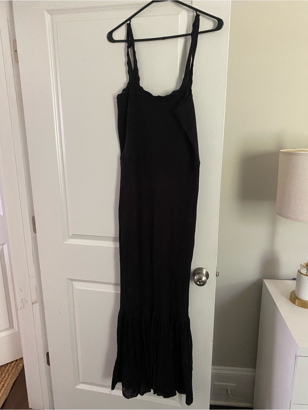Women's Black Sleeveless Maxi Dress with Ruffled Hem knit dress NWT
